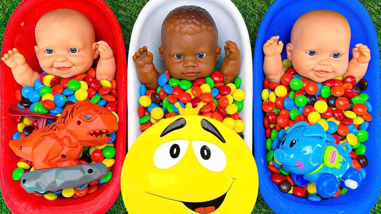 13 Minutes Satisfying with Full of 3 Rainbow BathTubs Candy with M&M's & Magic Slime Cutting Video