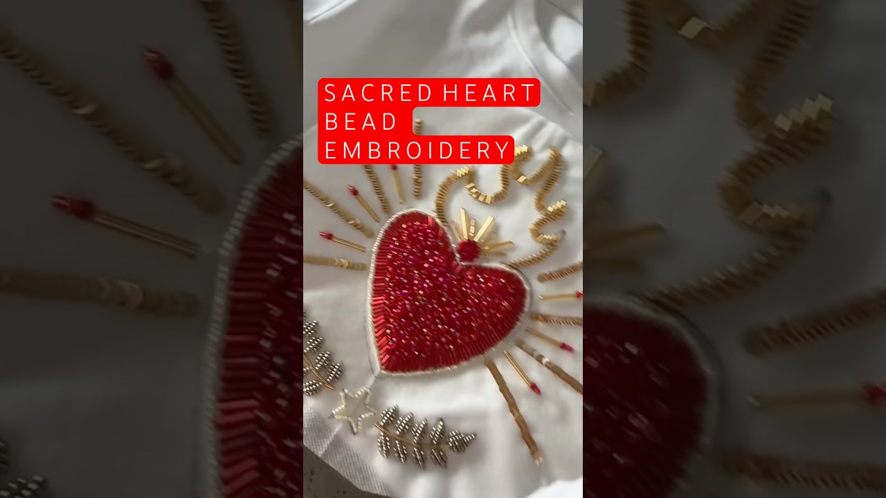Custom made sacred heart beaded tee #beadembroidery #beading #embroidery #handembroidery