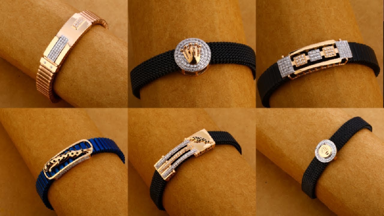 Men's Black Leather Gold Bracelet Designs with Weight and Price l leather bracelet designs..