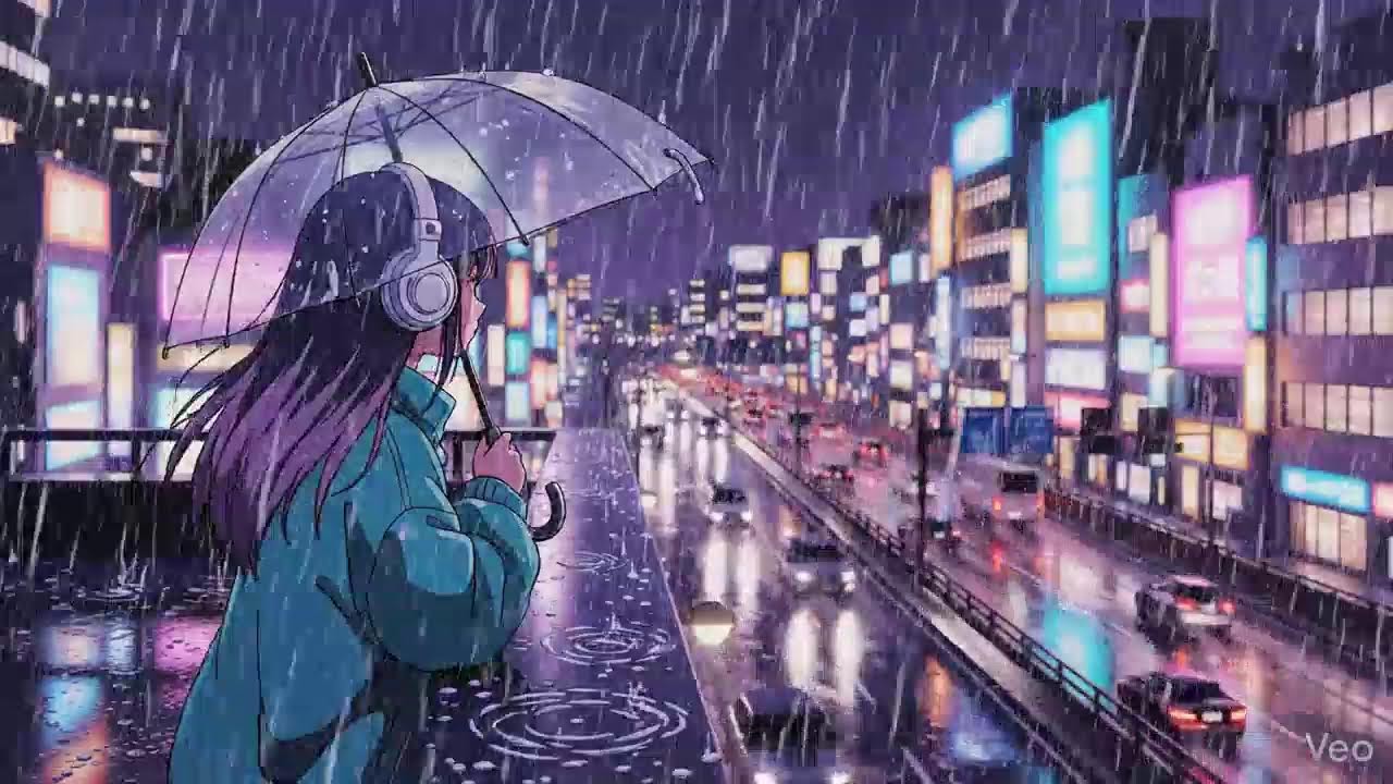 Calm Rainy Night 🌧️ Lofi Chillhop in Japanese Neon City