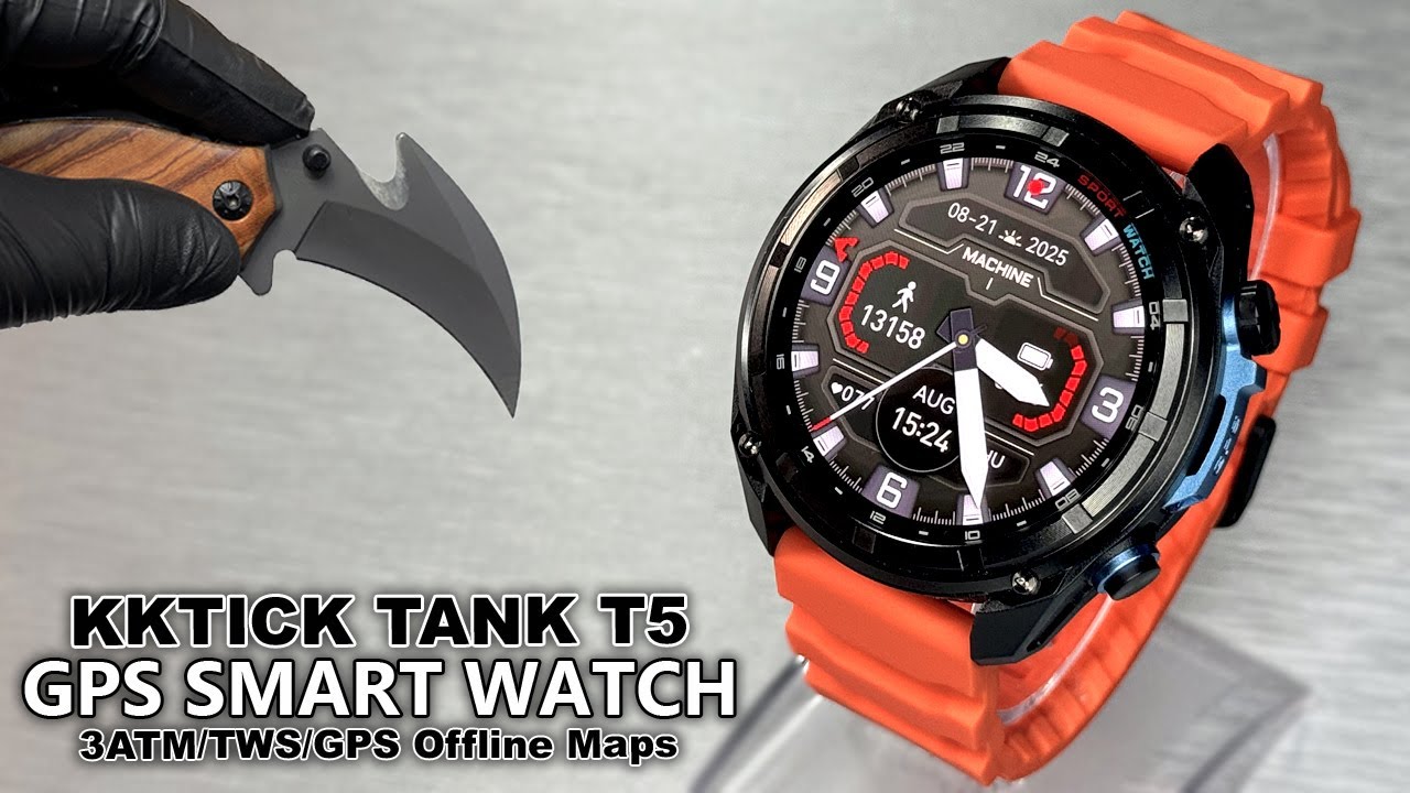 KKTICK TANK T5 GPS SmartWatch 2025 Unboxing & Review (TWS, 3ATM, GPS Offline Maps) - Aesthetic ASMR