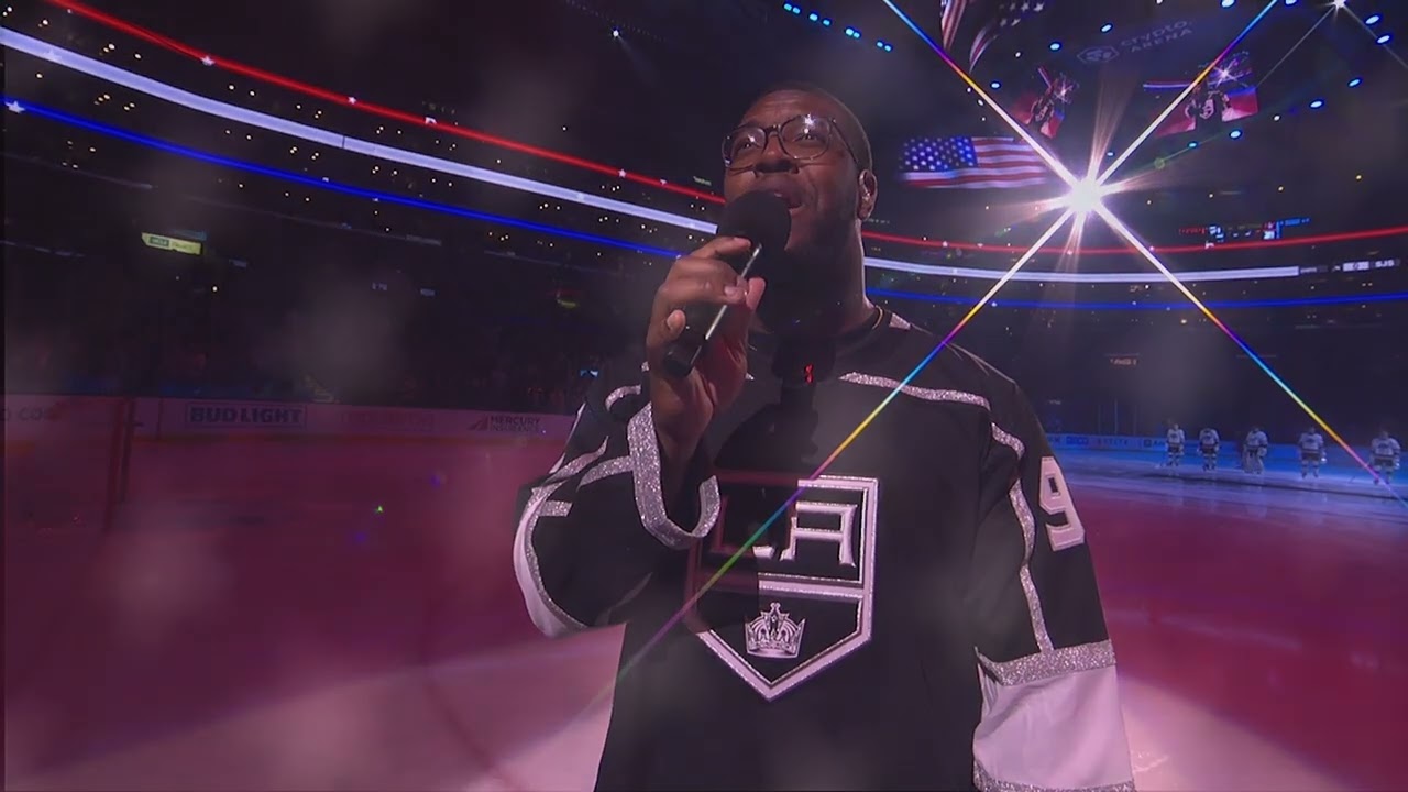 LA Rams Defensive Lineman Kobie Turner sings the National Anthem before LA Kings Game!