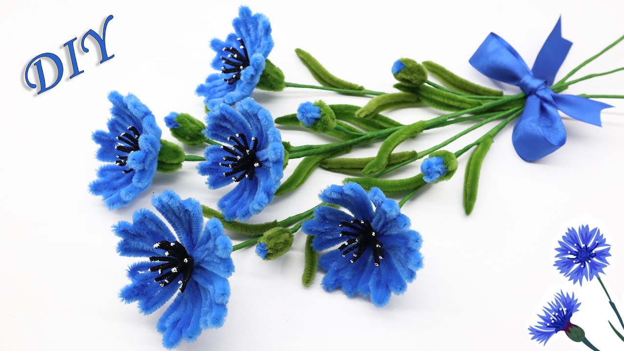 Цветы ВАСИЛЬКИ из синельной проволоки 🔵 How to make Pipe Cleaners Flowers