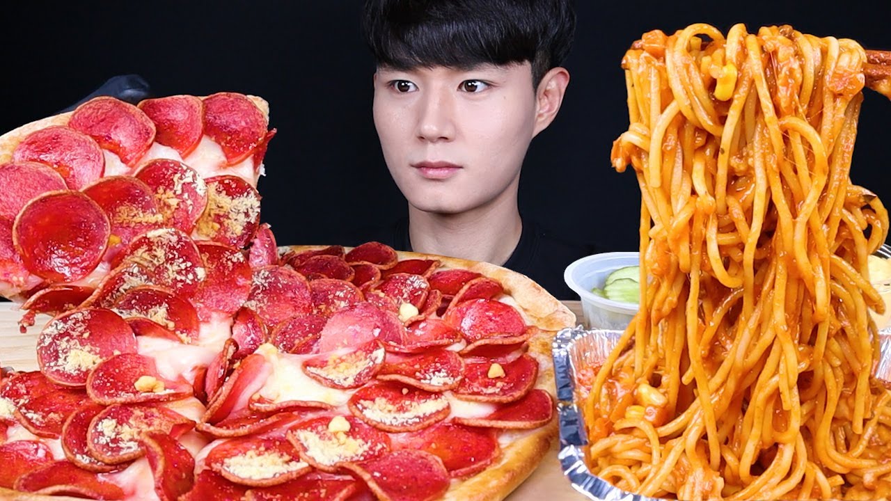 페퍼로니 치즈폭탄 피자 스파게티 먹방ASMR MUKBANG PEPPERONI CHEESY PIZZA & SPAGHETTI ペペロニチーズピザ スパゲッティ eating sounds