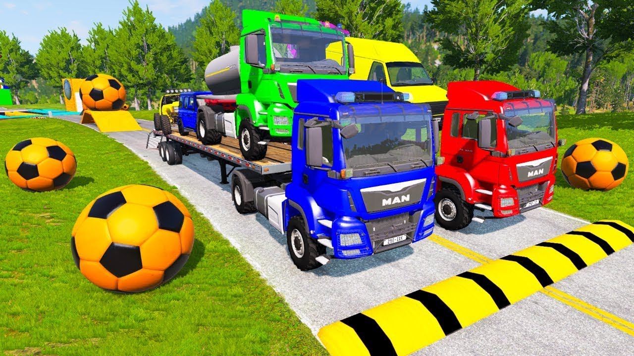 TRANSPORTING PIXAR CARS & FRUITS WITH COLORED & JOHN DEERE vs CLAAS vs TRACTORS   BeamNG drive #983