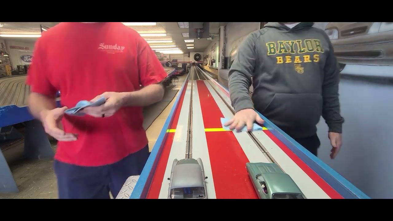 A little bit of slot car drag racing. #BullittSpeedway