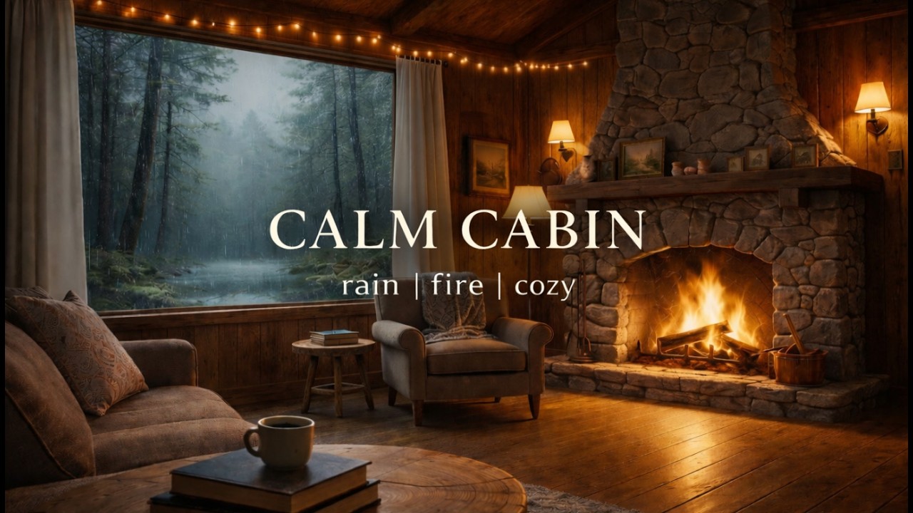 Calm Cabin 🔥 Rain & Fireplace Ambience | Stay Warm, Study & Sleep
