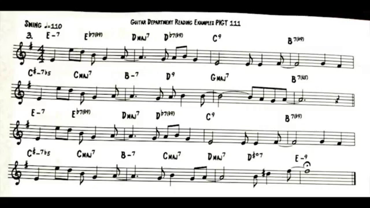 Berklee College of Music Fall 2015 Ex 3 Swing Sight Reading Guitar 1 Exam 110 bpm Video 62