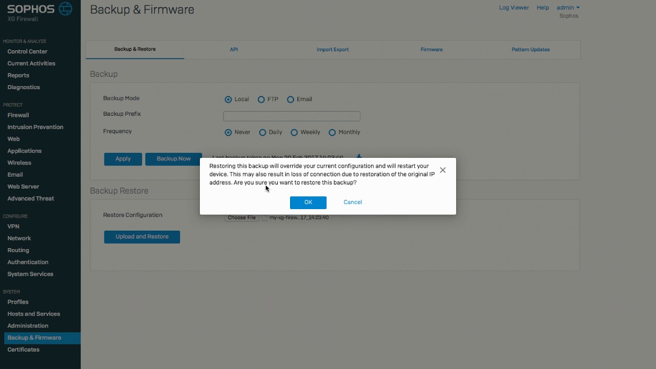 [Sophos XG Firewall] Getting Started: Backup and Restore