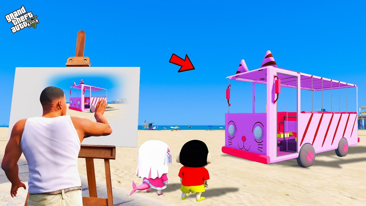 Shinchan & Franklin Find Magic Drawing Laptop And Draw Shinchan Bus in GTA 5
