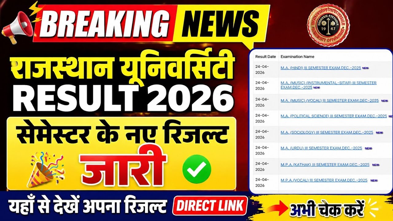 Breaking News : Rajasthan University Result 2026 | RU Semester New Result OUT 🤔 Result Kaise Dekhe?