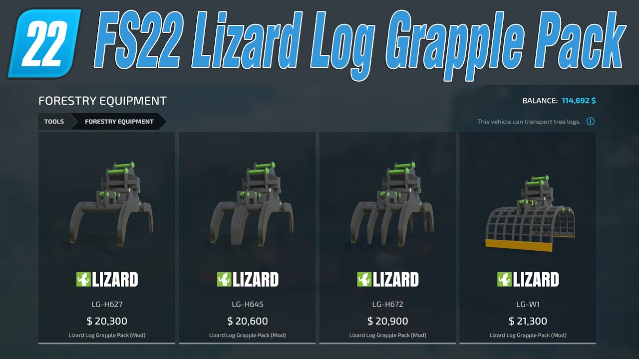 FS22 Lizard Log Grapple Pack - By FSG Modding