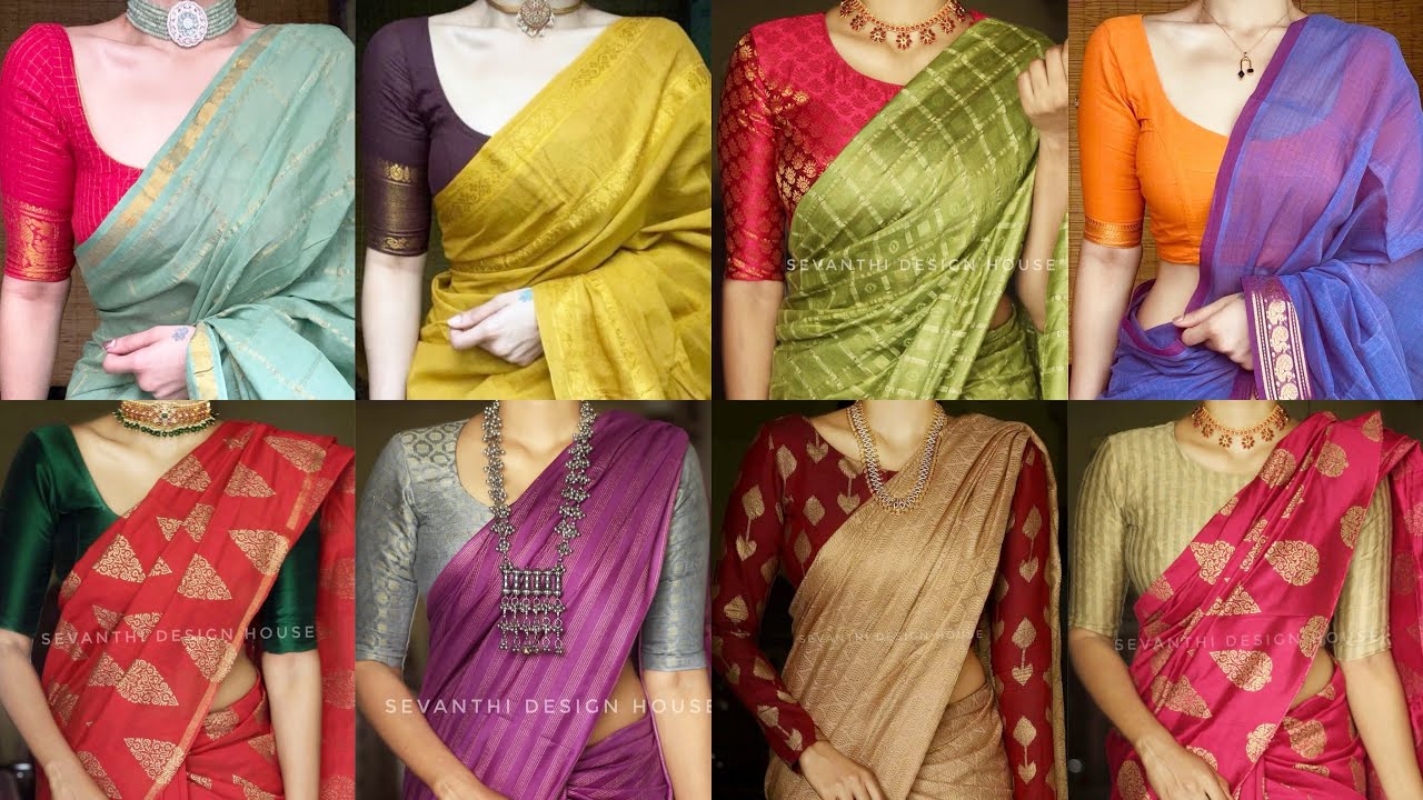 New Contrast Saree Blouse Ke Color Combination | Saree & Blouse Contrast Colour Combination Ideas