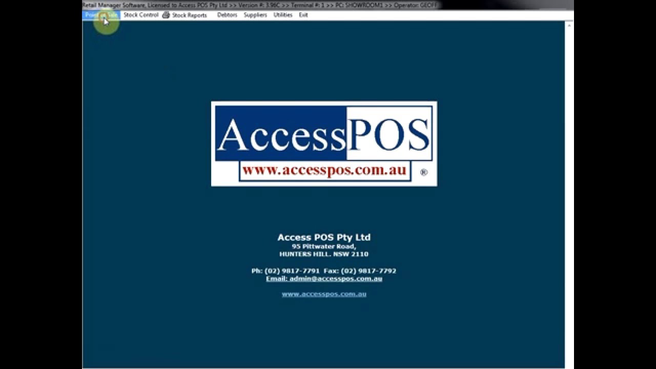 Access POS Software - Demonstration of the Main Menu