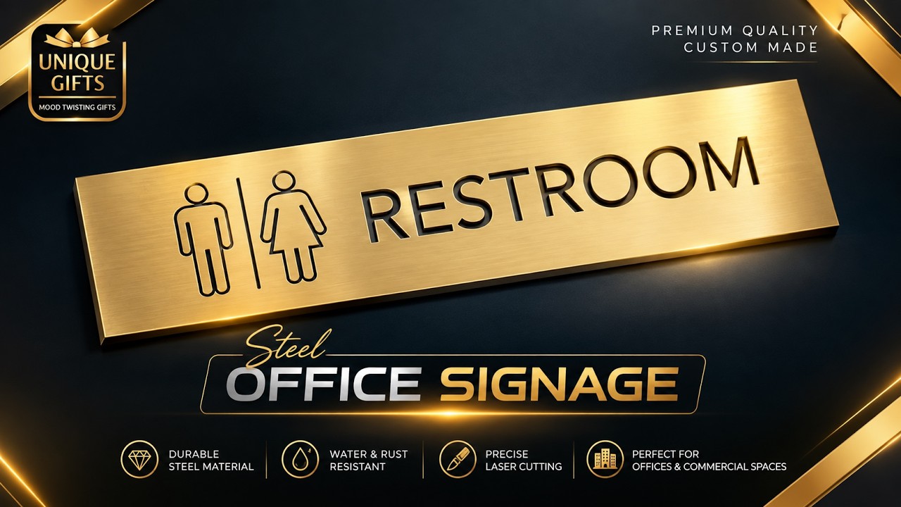 ✨ Premium Steel Office Signage | Custom Laser Cut RESTROOM Sign | Luxury Stainless Steel Sign Board