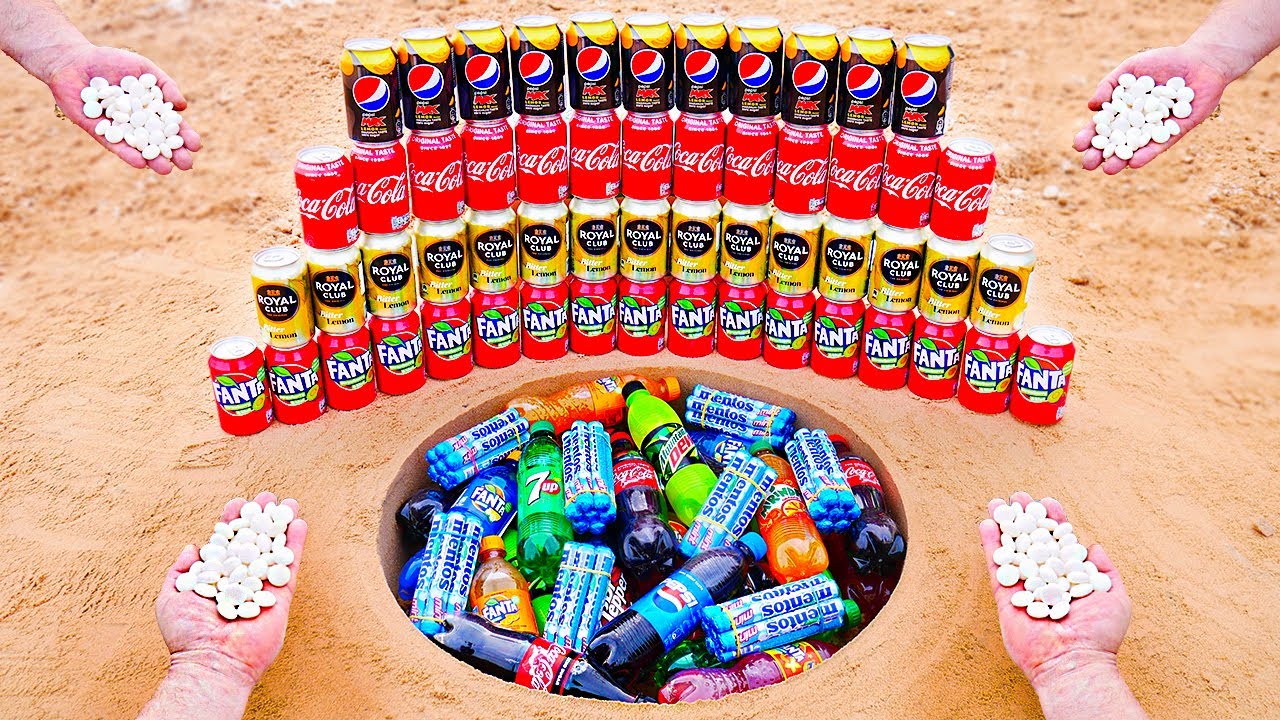 Пепси Макс, Кока Кола, Mtn Dew, Разная Фанта, Миринда, 7up, Другие Газировки vs Ментос под Землей