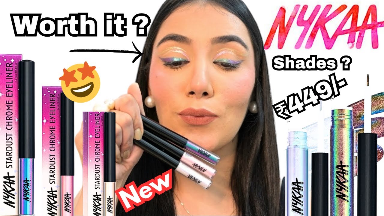 tried new Nykaa Stardust Chrome Eyeliner 🤩 Honest Review and Swatches 🥰 Worth your money?