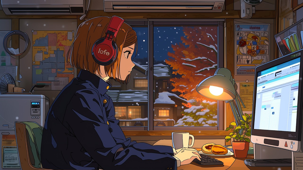 Cozy Snowy Night Study 🎧 Anime Lofi Hip Hop – Calm Focus Music for Study & Work