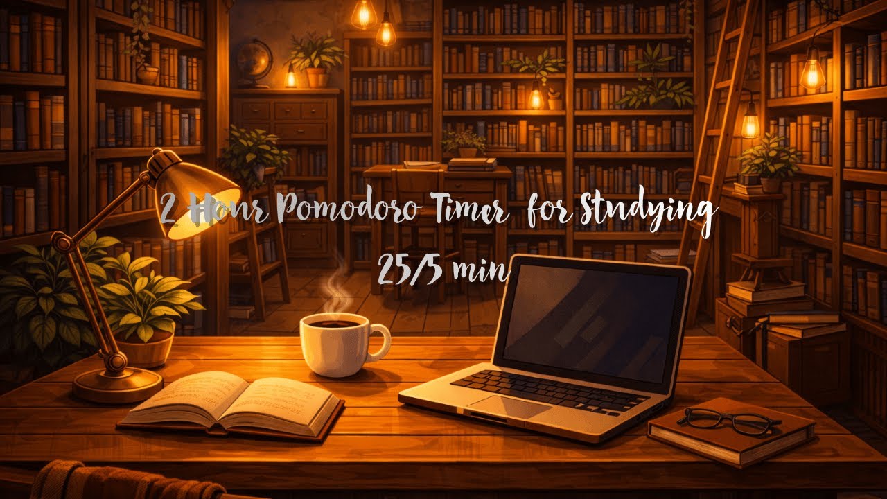 2 Hour 25/5 Pomodoro Timer Deep Focus Studying With Me | Relaxing Sounds