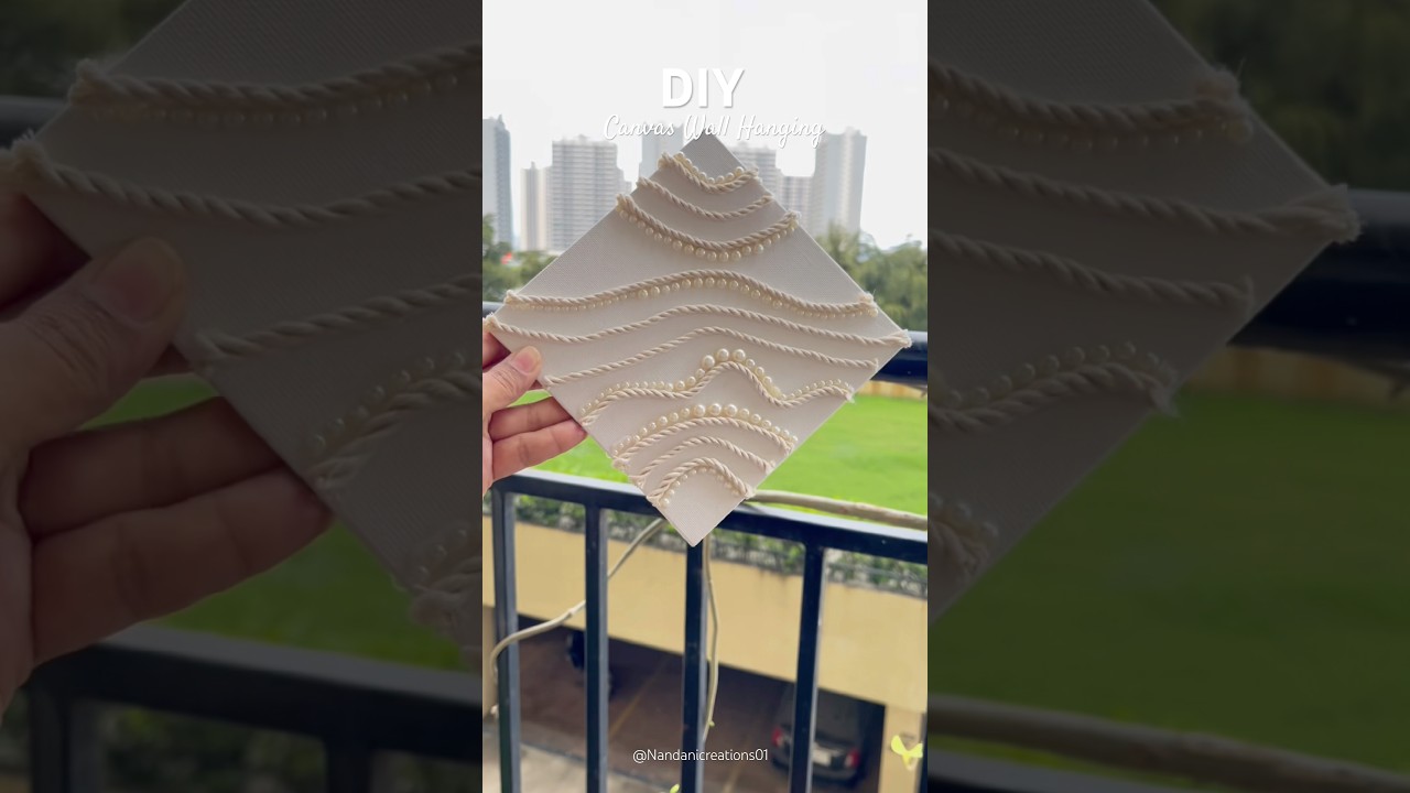 🦢DIY Canvas Macrame Pearl Wall Hanging Tutorial 🦢| Boho Home Decor #youtubeshorts #wallhanging