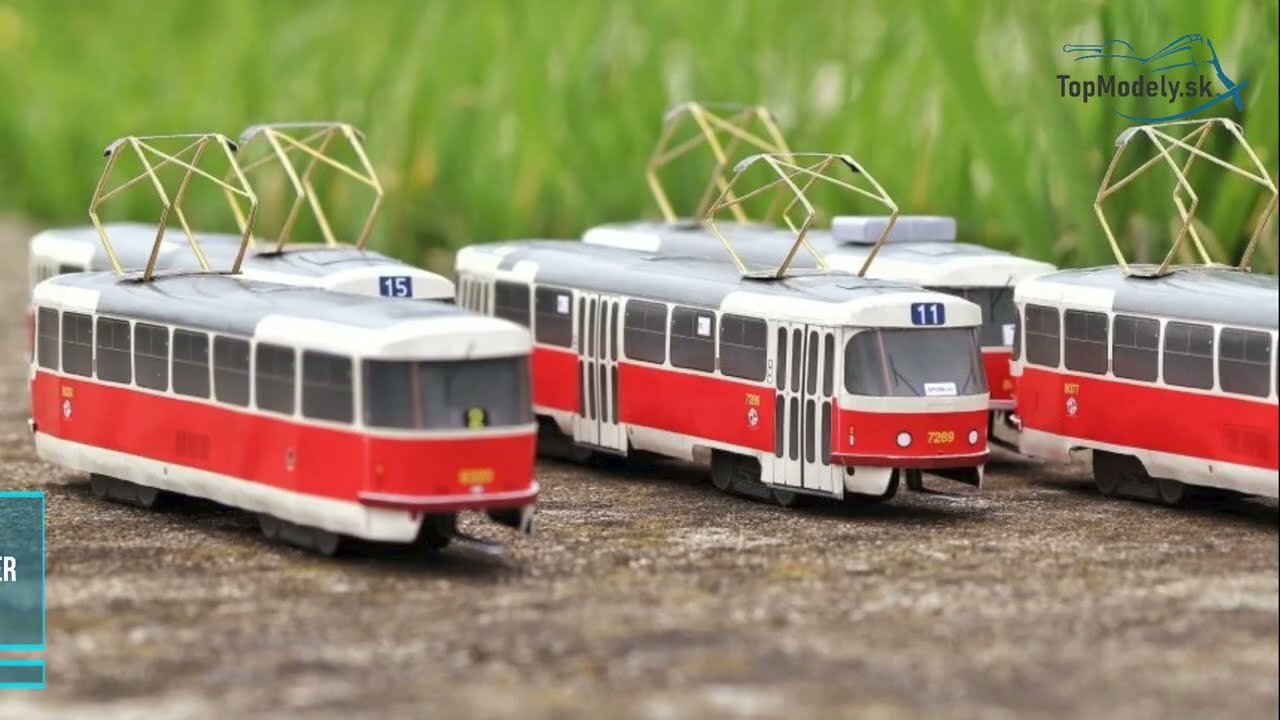 Papierový model – Set 5 ks Električky Praha rady T3 (1 :100)