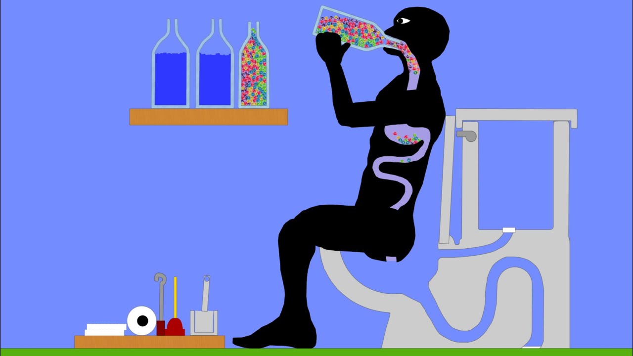 【Algodoo】Toilet While Eating Cereal 2.　シリアルを食べながらトイレをする人 2