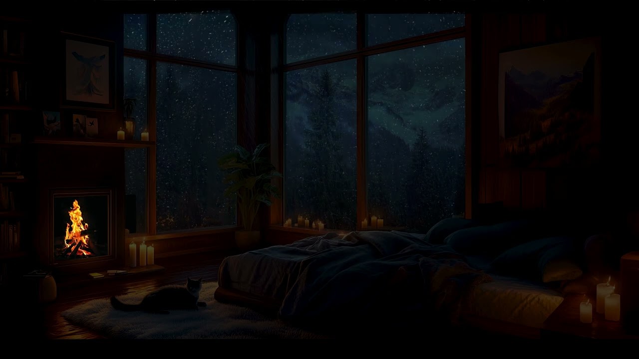 Rainy Mountain View | Cozy Bed & Crackling Fireplace Ambience for Relaxing