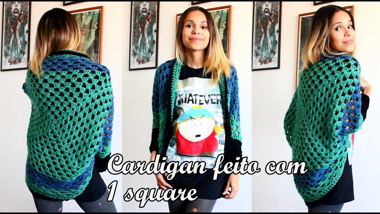 Cardigan feito com 1 square (quadradinho de crochê)