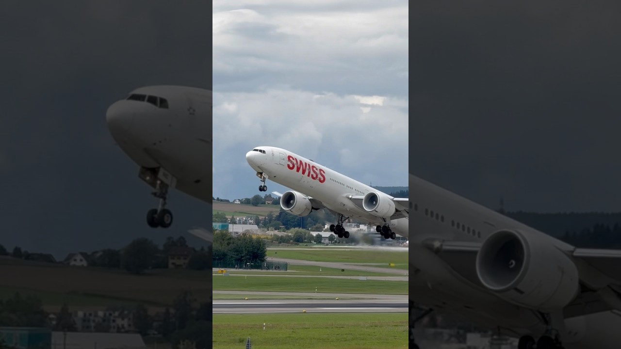 Alpine giant bound for Japan: SWISS B777 taking off to NRT ✈️🇨🇭 #aviation #boeing #777