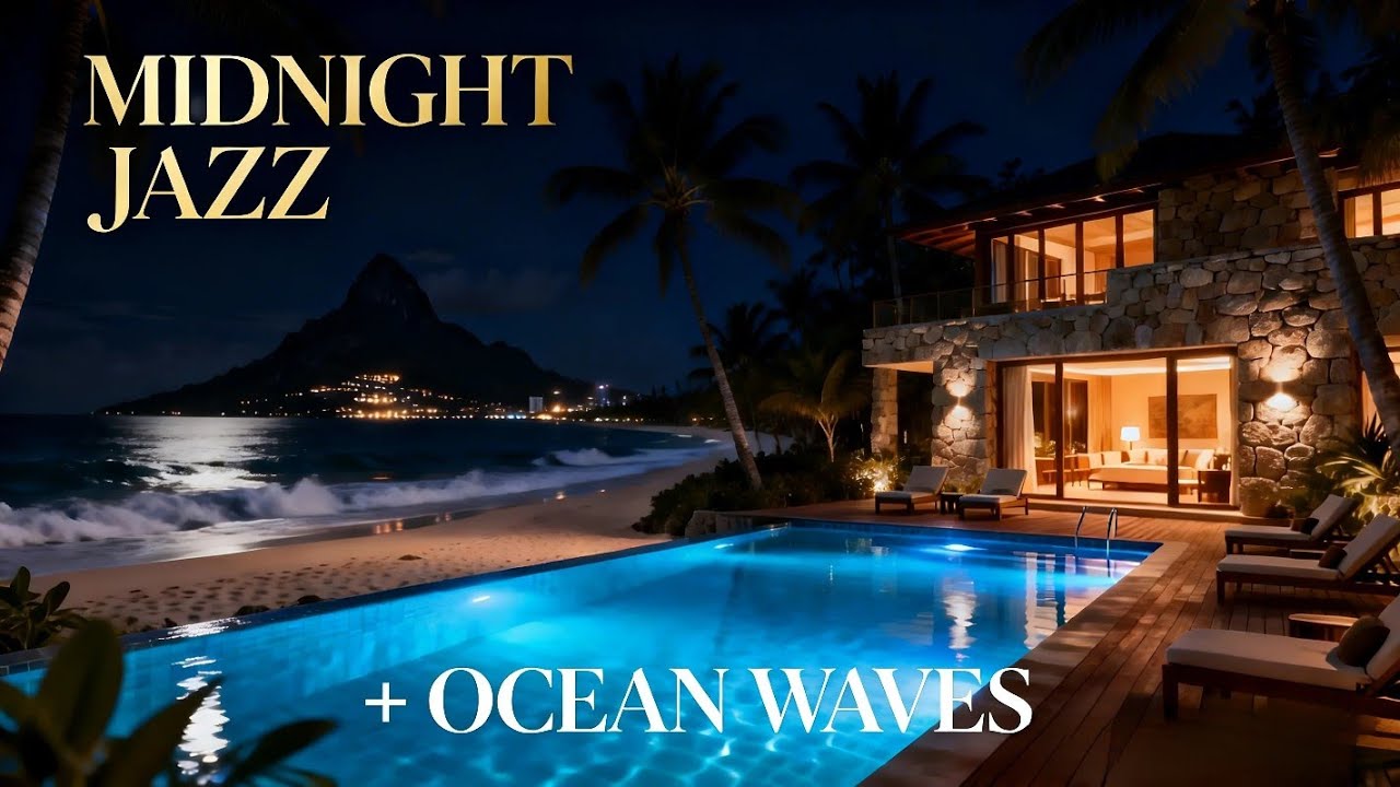 MIDNIGHT JAZZ AT LUXURY RESORT 🌊 SMOOTH SAXOPHONE & OCEAN WAVES