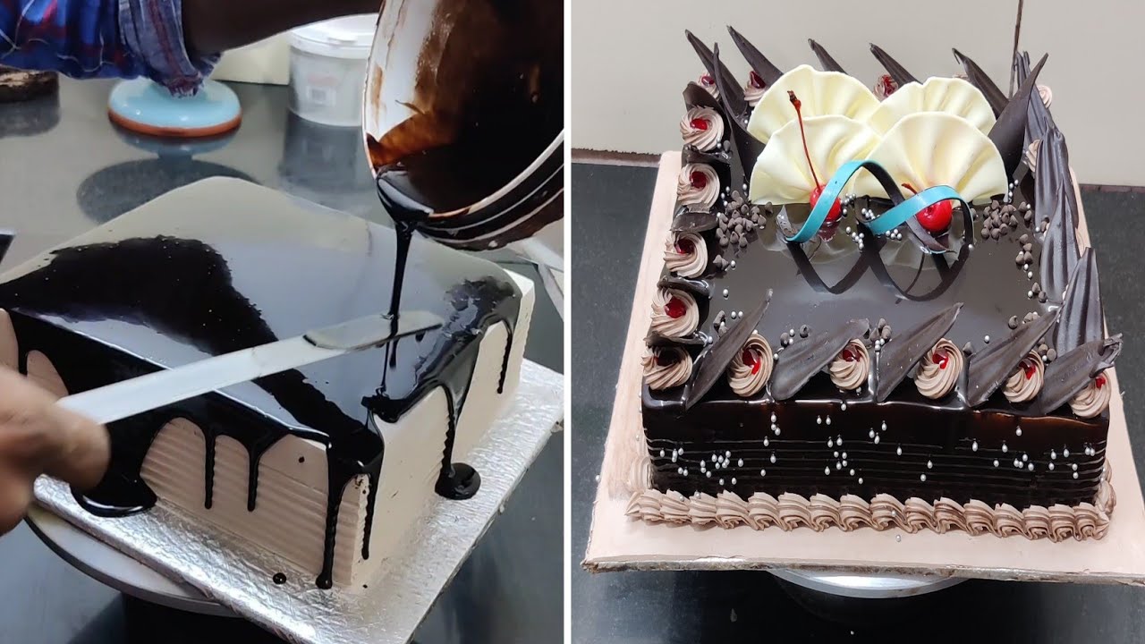 Square Chocolate Cake Decorating ideas | Square Chocolate Ganache Cake Decoration