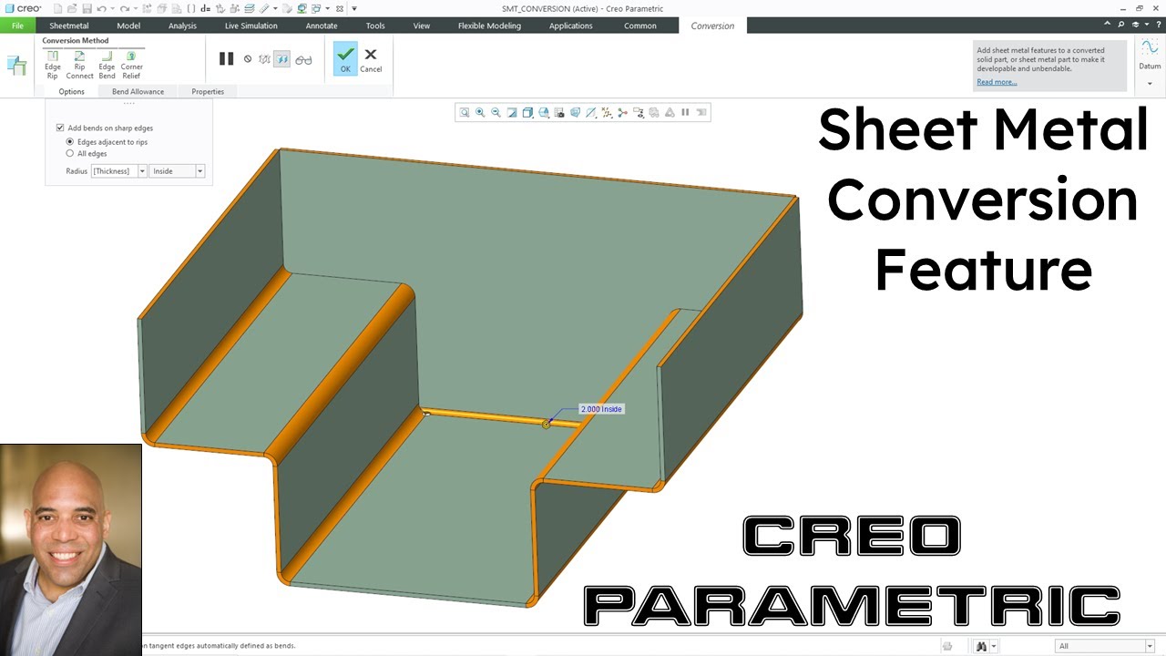 Creo Parametric — функция преобразования листового металла