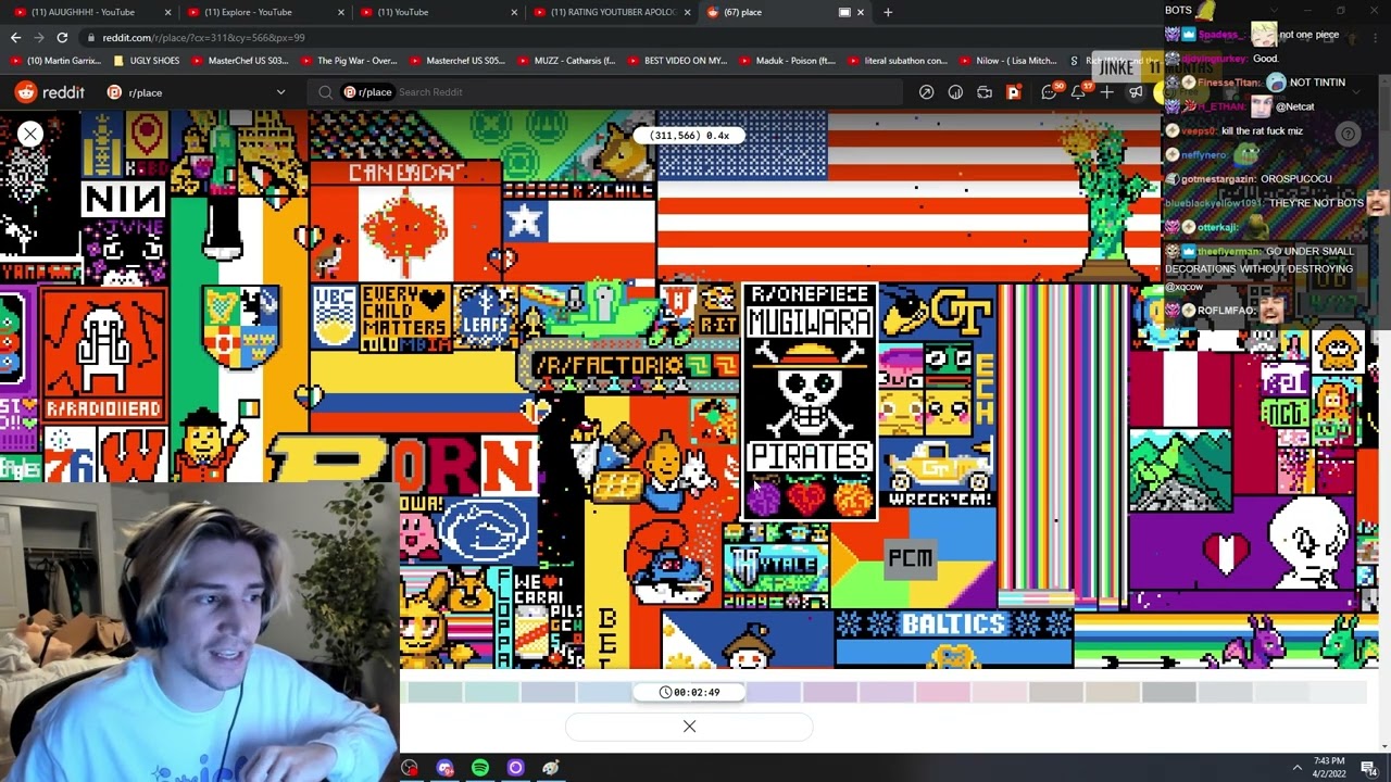 xQc Makes All of r/place Mald (feat. Adin Ross) - Day 2