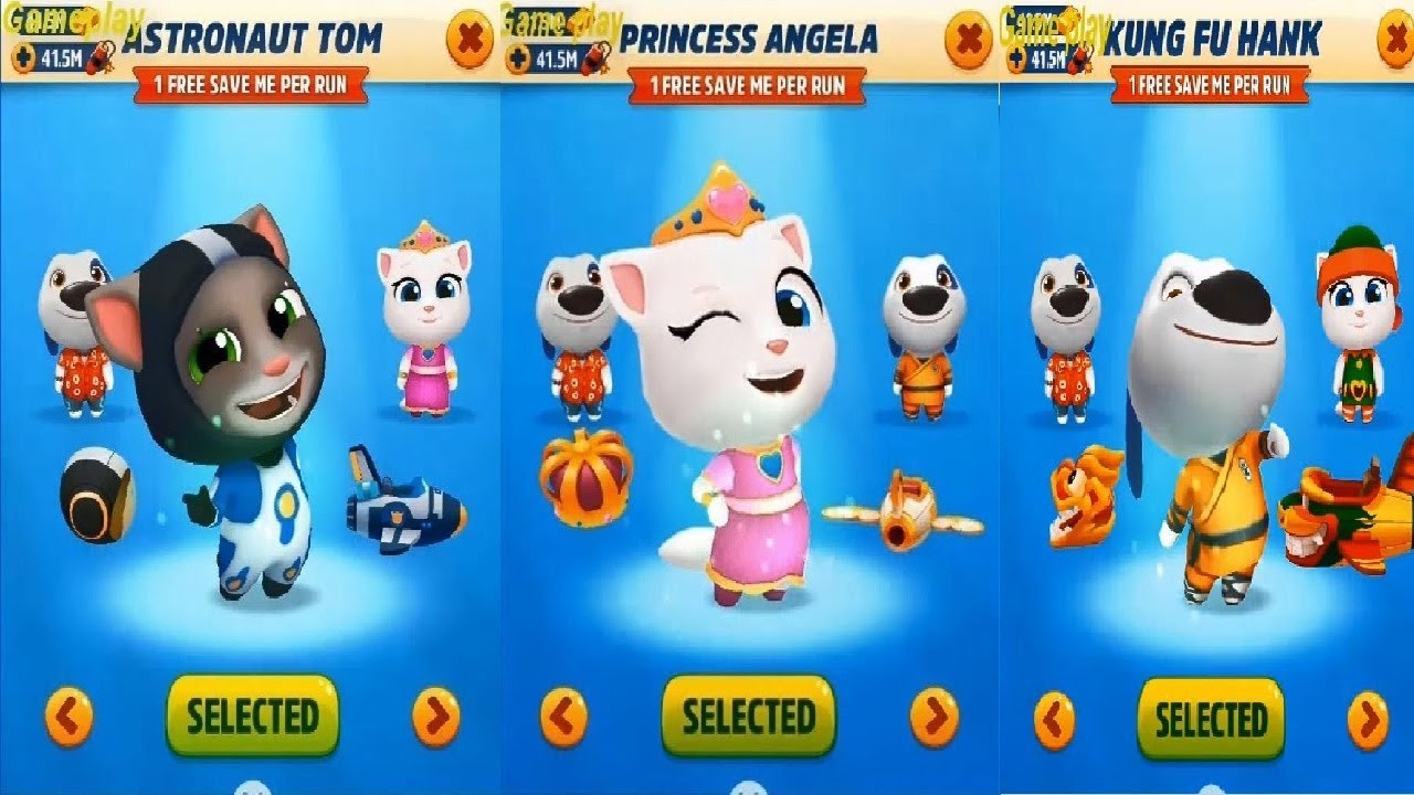 Talking Tom Gold Run Astronaut Tom VS PRINCESS ANGELA VS  KUNG FU HANK Catch the Raccoon