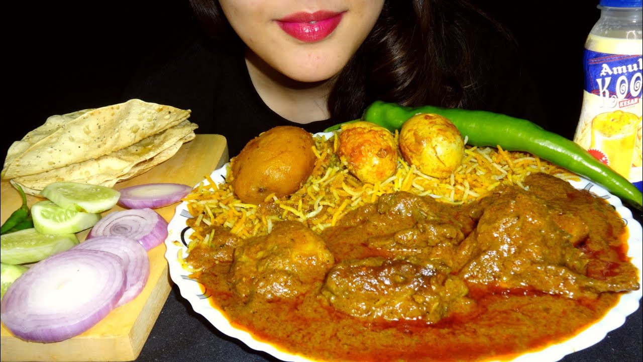 ASMR : Eating Egg biriyani+Chicken Korma*Biriyani With Chicken Curry Eating* +Crunchy Eating Sounds
