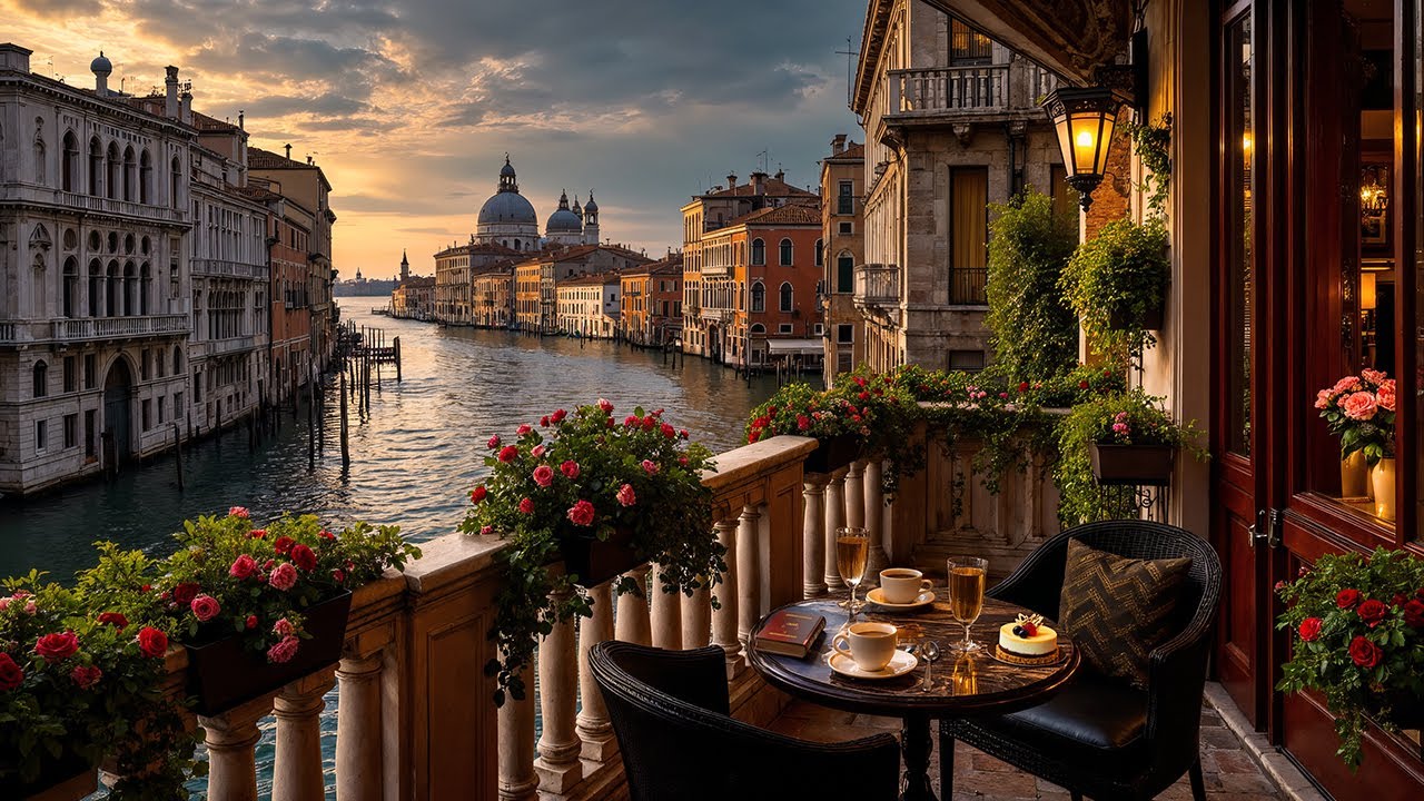 Calm Morning Jazz in Venice ☕ Canal Side Balcony Café Ambience & Smooth Jazz Music for Focus, Work