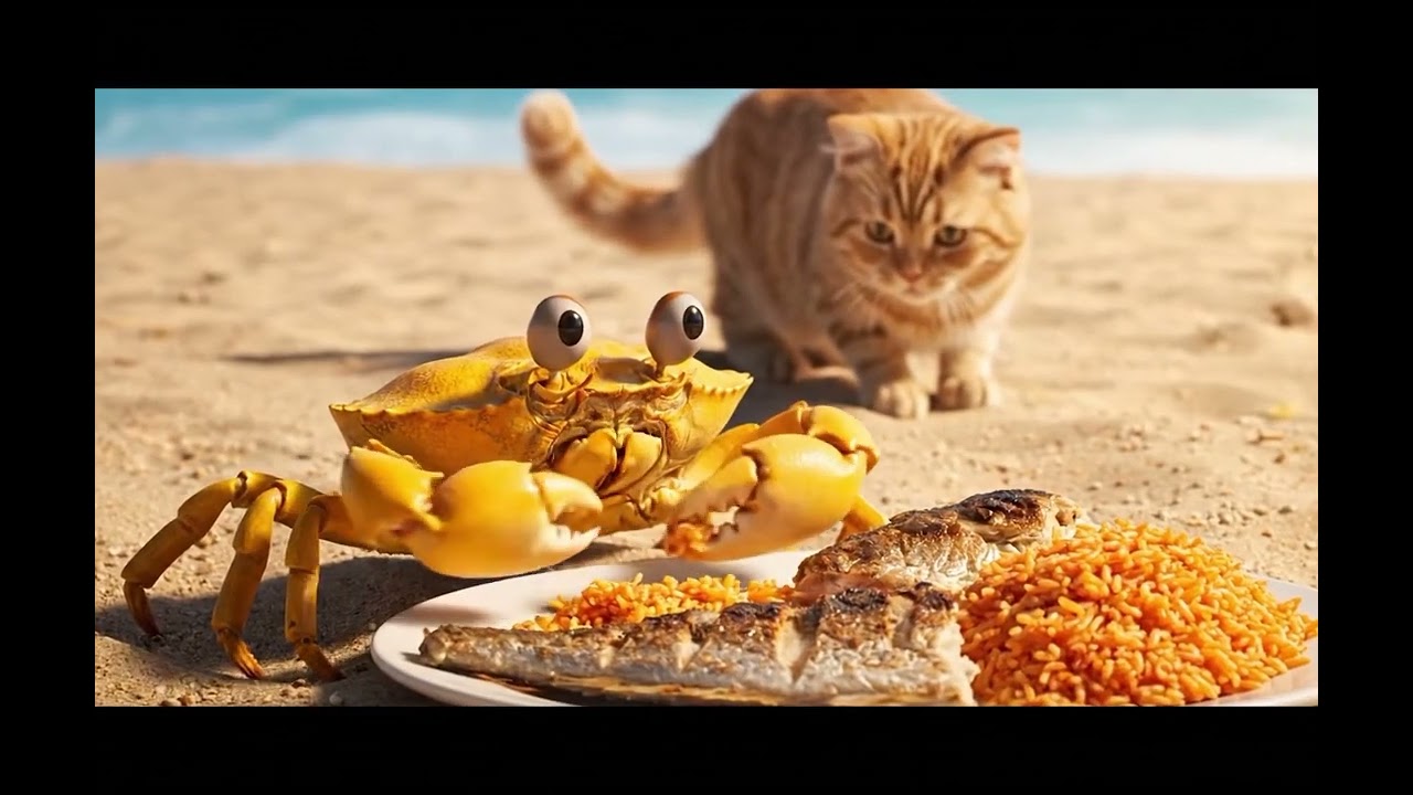 Mr Crab is eating rice