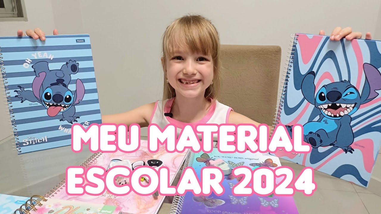 Meu material escolar  Stitch 2024 | Malu mostra os materiais junto com a mochila Rebecca Bonbon
