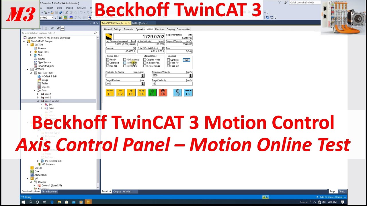 MB03. [TwinCAT 3 NC] Панель управления осями — онлайн-тест движения [3/20]