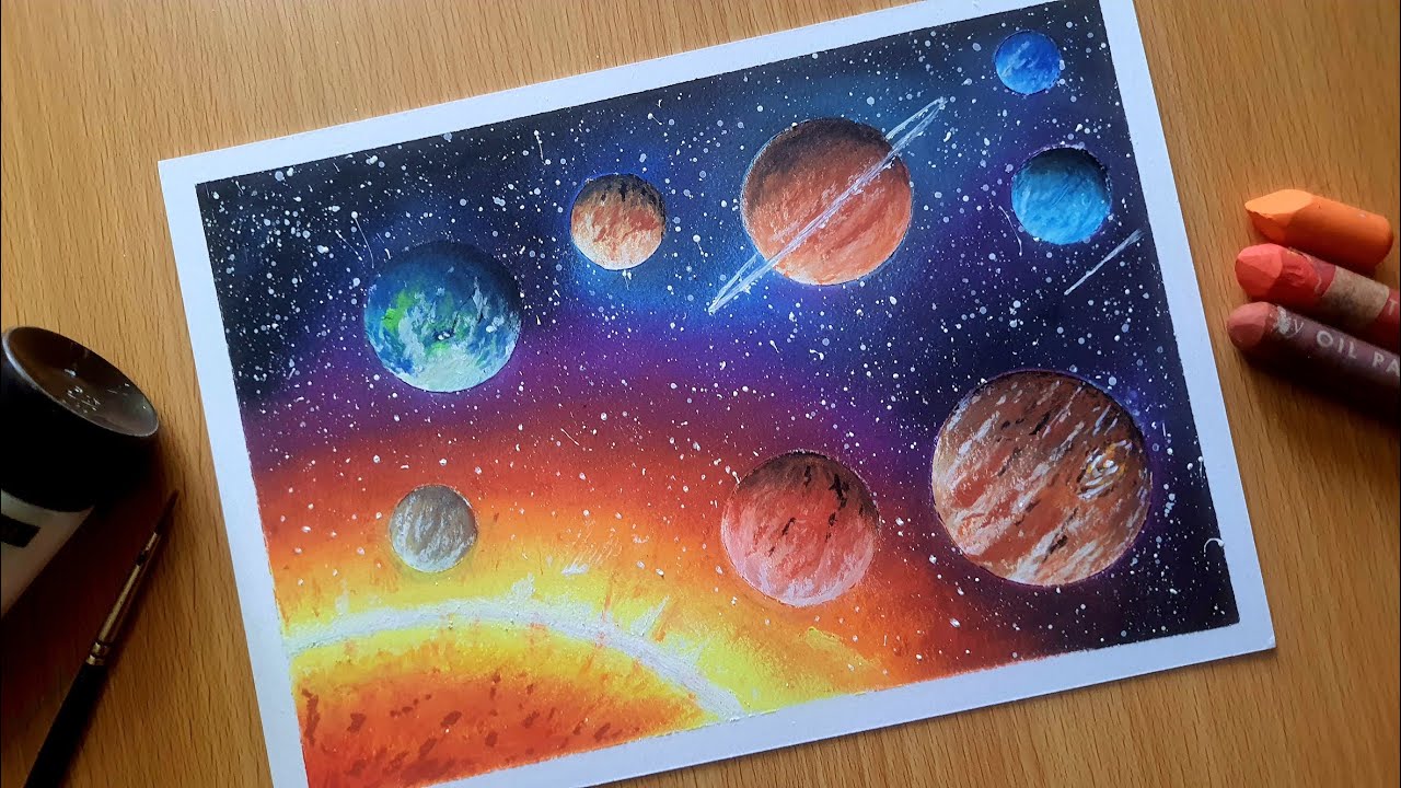 Solar System Drawing with Oil Pastels for Beginners / GALAXY WITH STARS / Oil Pastel Nature Drawing