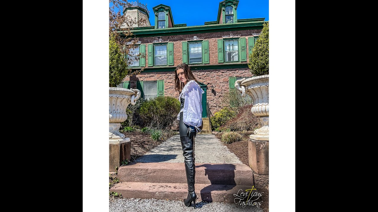 GOTHIC RENAISSANCE FASHION ACTRESS MODEL MADISON HODGES LEATHER THIGH BOOTS GLOVES LEGGINGS COSPLAY