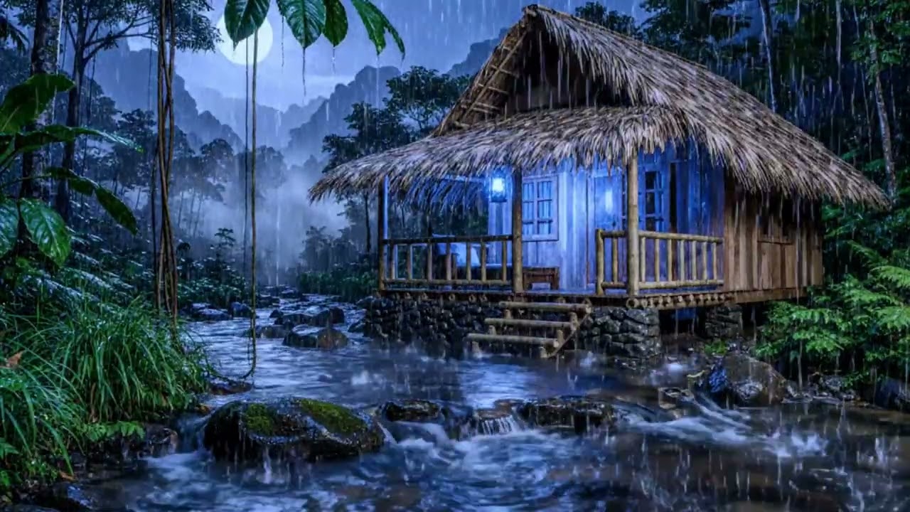 DEEP SLEEP GUARANTEED 🌙 Heavy Rain on a Wooden Cabin by the River