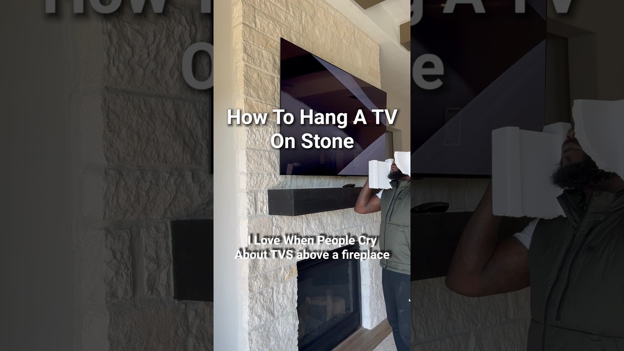 How to hang a tv on stone #work #install #fireplace #explore #shorts #homeimprovement #lgoledtv fun