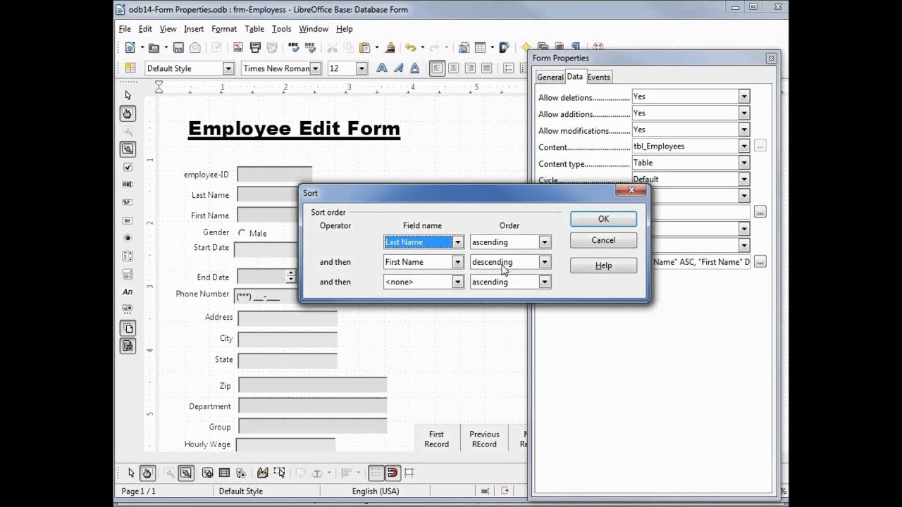 LibreOffice Base (14) Form Properties