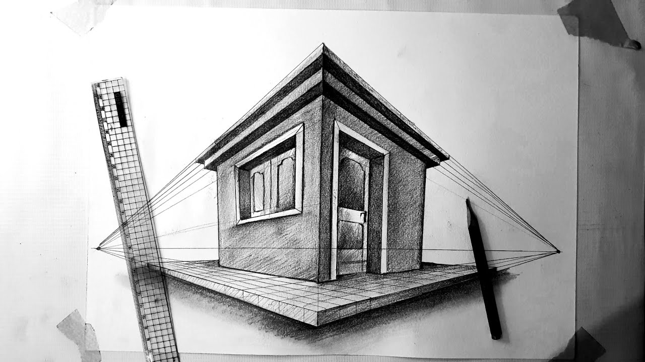 المنظور الهندسي | رسم كشك من نقطتين خطوة بخطوة