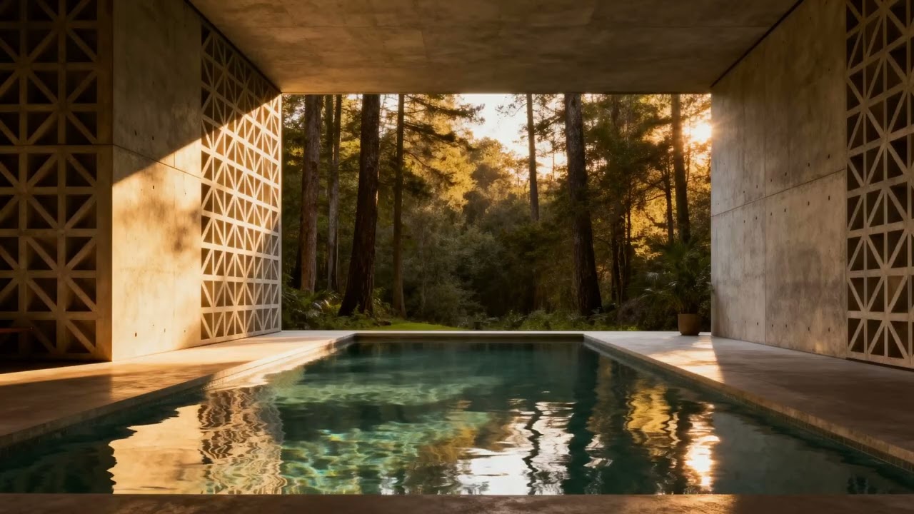 brutalist ambient || pool house || autumn