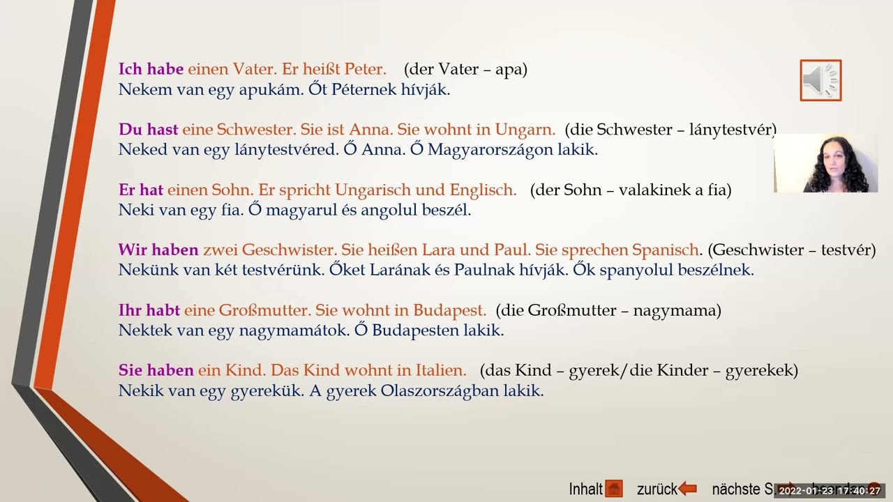 10. lecke A haben ige és a tagadás (das Verb haben und die Negation)