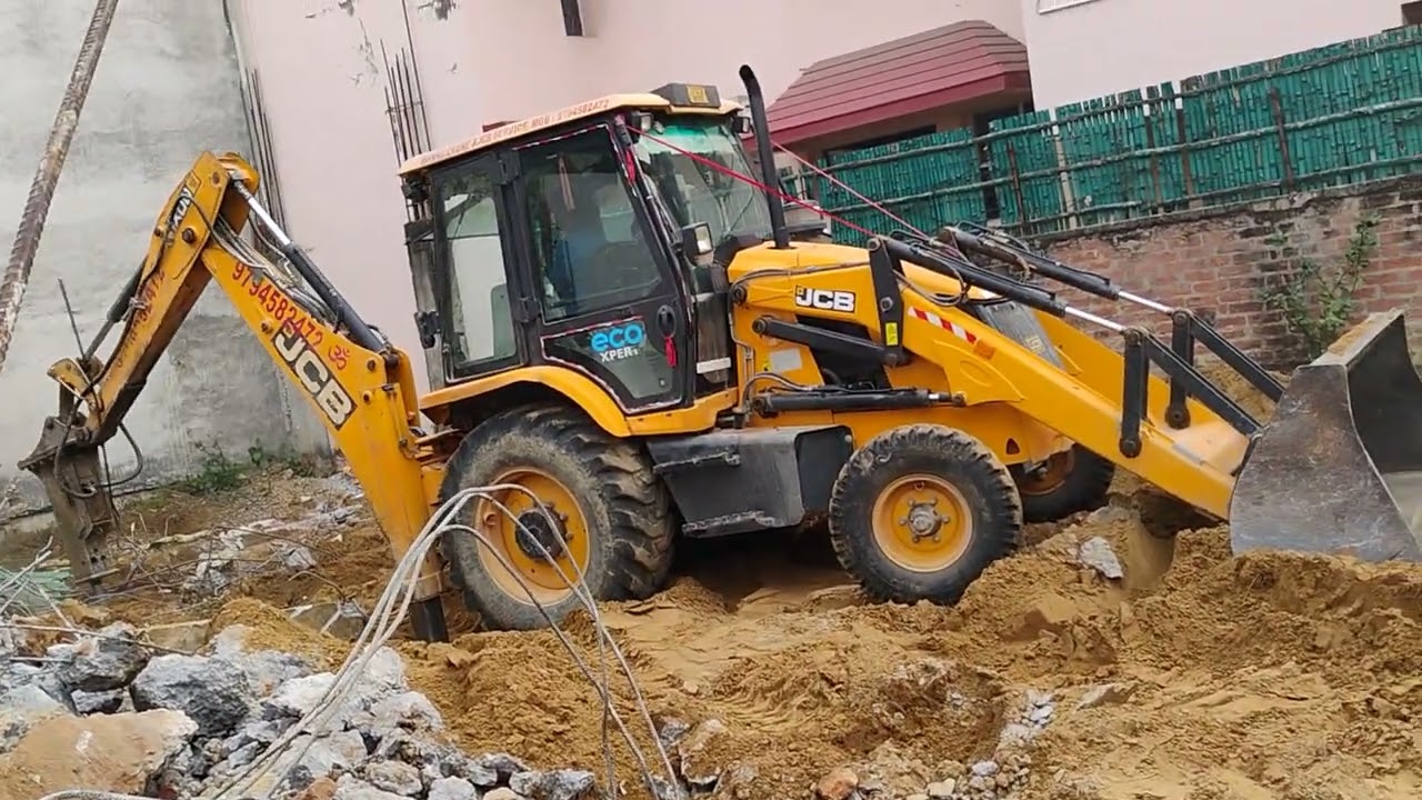 Jcb 3dx with rockbreaker || hammer || :hydraulic hammer pillar todte hue #jcb #video #shoot 