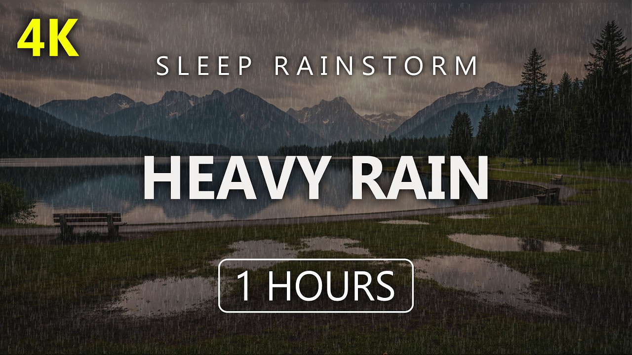🌧️ Fall Asleep Quickly Amidst Heavy Rain by the Large Lake in the Park | Sleep Sounds