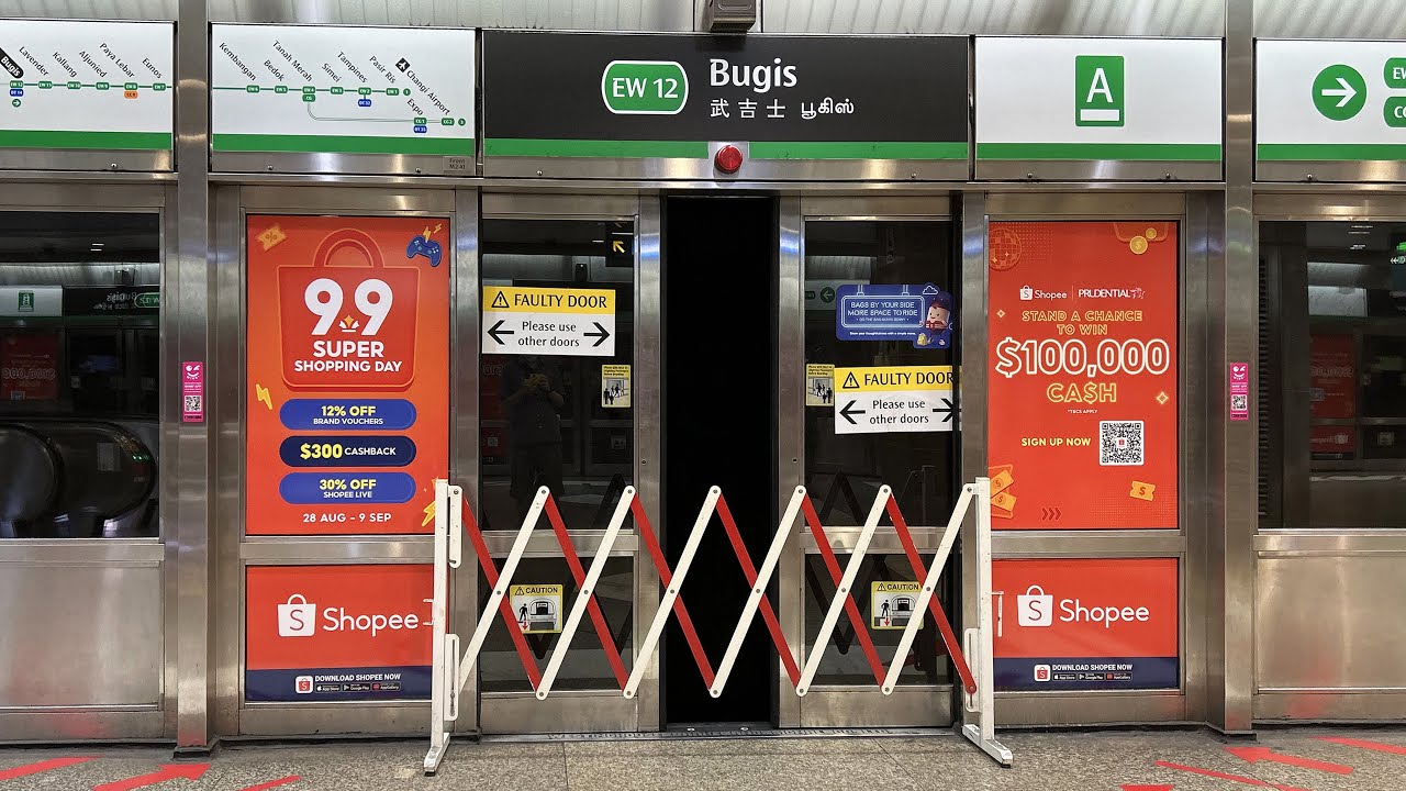 [Faulty Platform Door] East West Line trains arriving Bugis MRT station